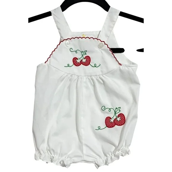 Vintage Healthtex Baby Girls White Romper With Strawberry Embroidery 12 Months - Picture 1 of 8